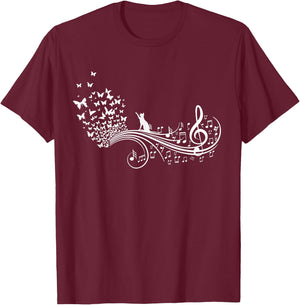 Music Notes and Butterflies Symphony T-Shirt - T-Shirt | Maroon