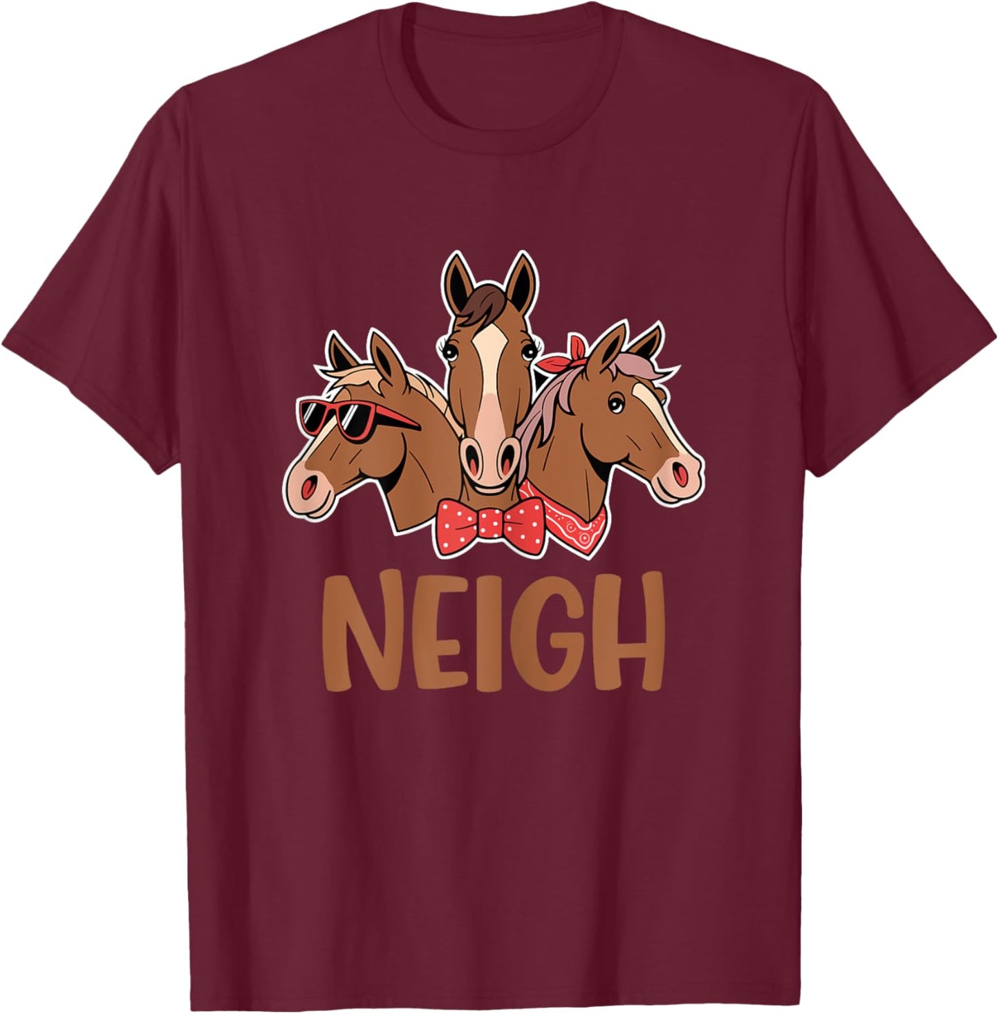 Neigh Funny Horse Lovers Cartoon Design Men Women Teen Kids T-Shirt - T-Shirt | Maroon
