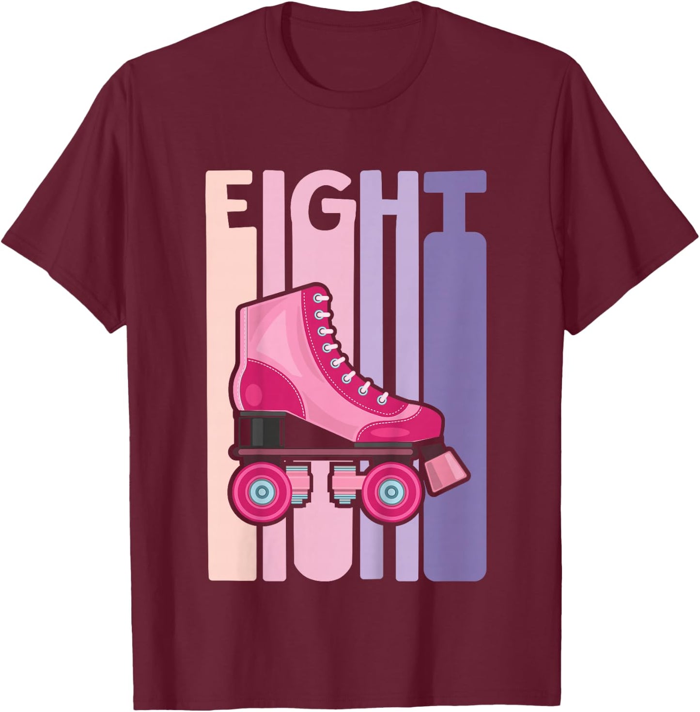 8 Year Old Cute Roller Skating Birthday Girl 8th B-day T-Shirt - T-Shirt | Maroon