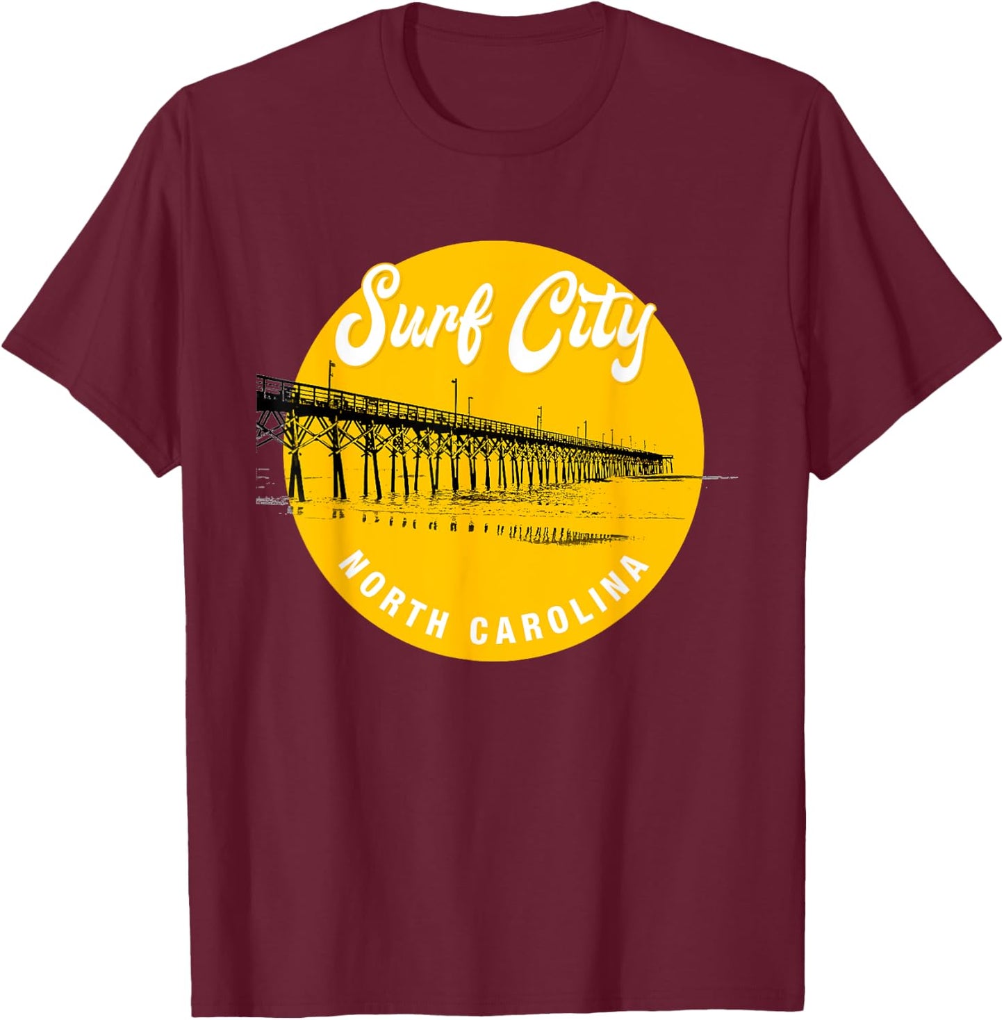 Surf City North Carolina Pier T-Shirt - T-Shirt | Maroon