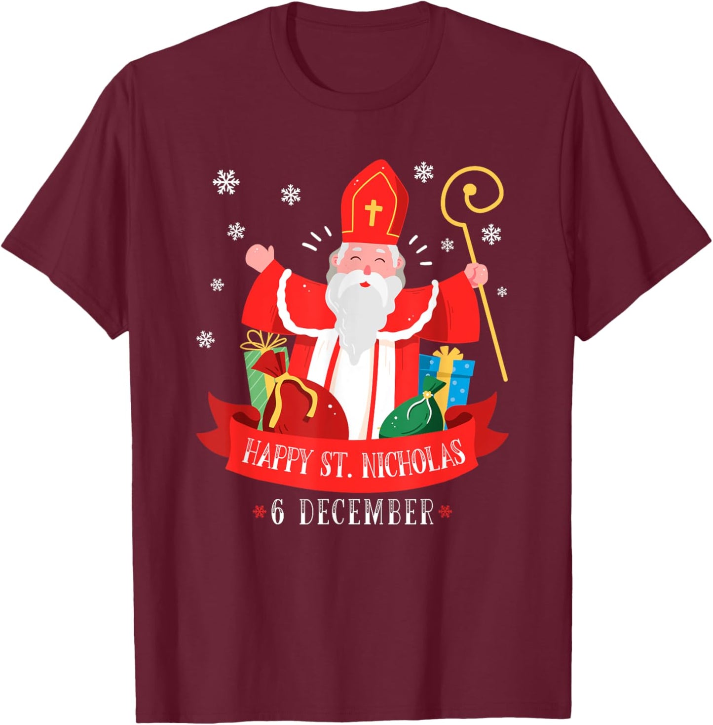 The Best Christmas Designs Happy St. Nicholas December 6th Feast Day Europe Celebration T-Shirt - T-Shirt | Maroon