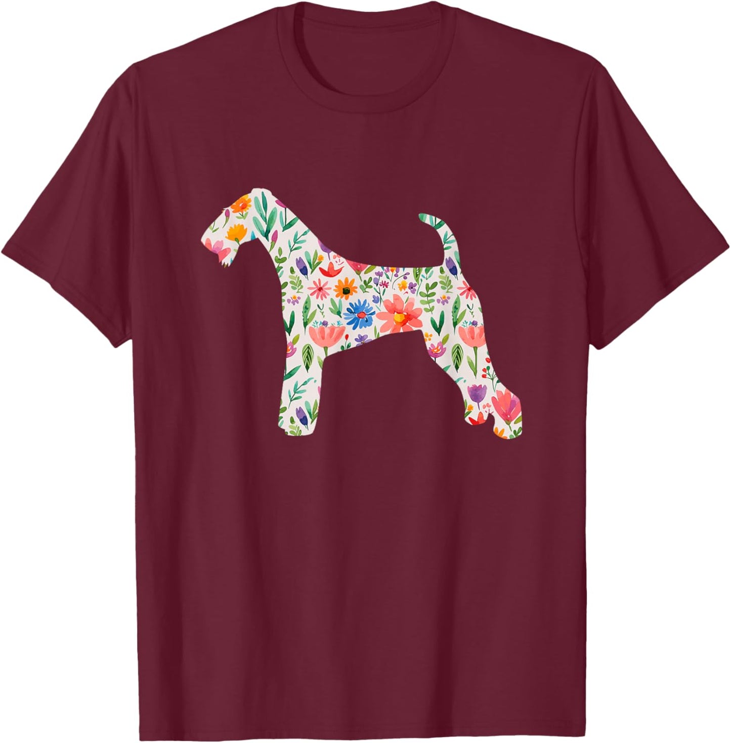 Airedale Terrier watercolor flowers design T-Shirt - T-Shirt | Maroon