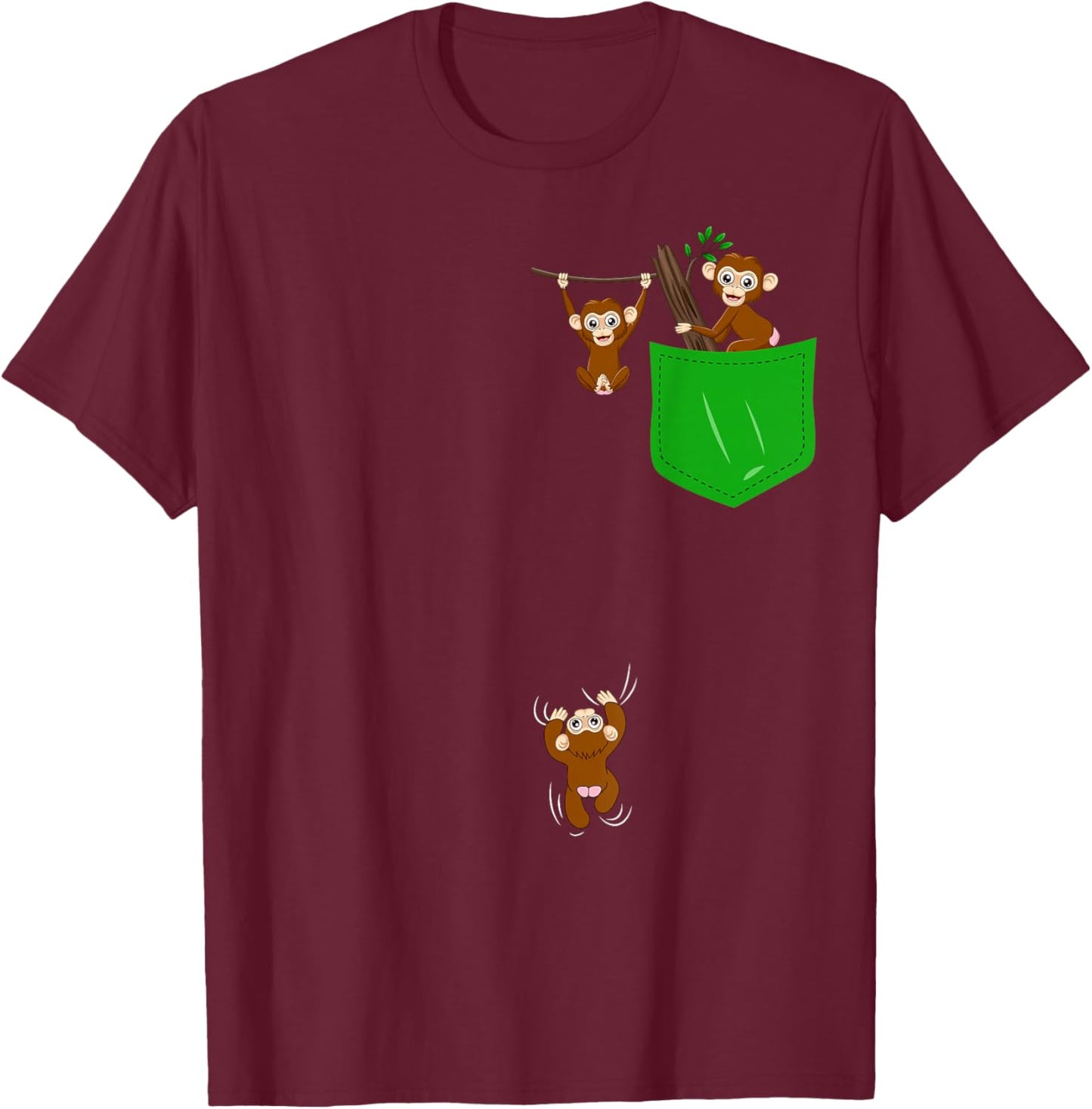 Monkey Lover Shirt Cute Monkey Pocket Shirt for Kids Monkey T-Shirt - T-Shirt | Maroon
