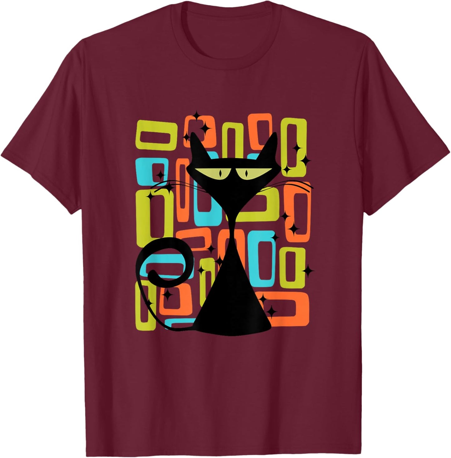 Retro Cat Midcentury Mid Century Style Modern Abstract Shape T-Shirt - T-Shirt | Maroon
