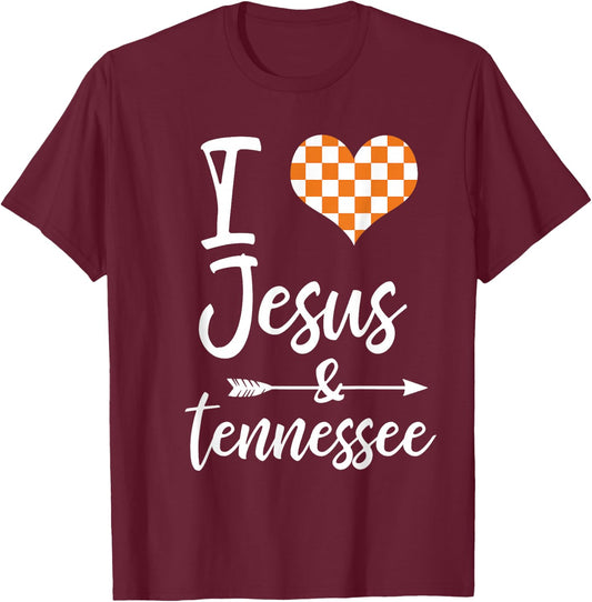 I Love Jesus and Tennessee Orange Heart Cute Fan T-Shirt - T-Shirt | Maroon