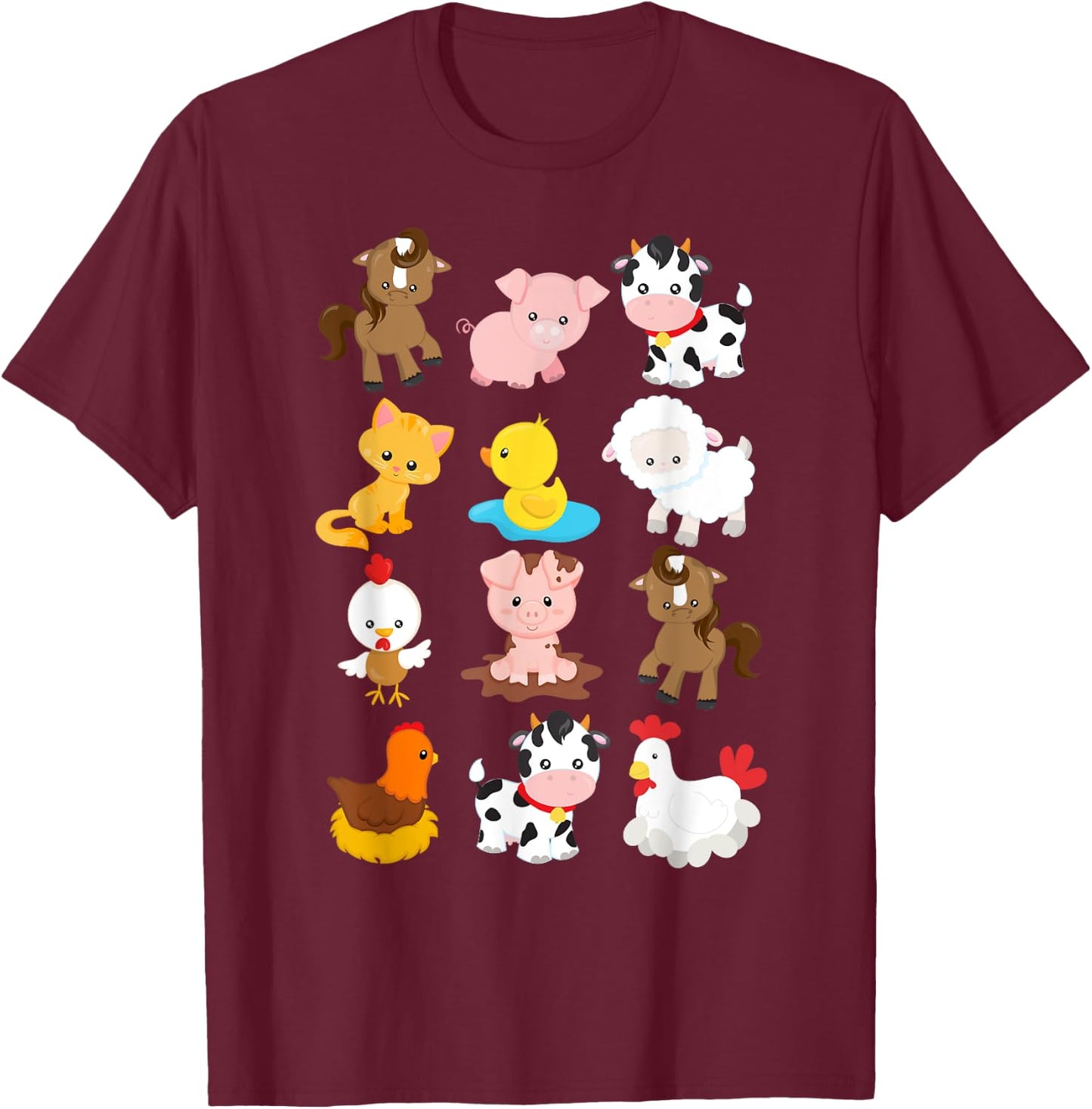 Boy's Girl's Farm Animals Short Sleeved for Toddlers T-Shirt - T-Shirt | Maroon