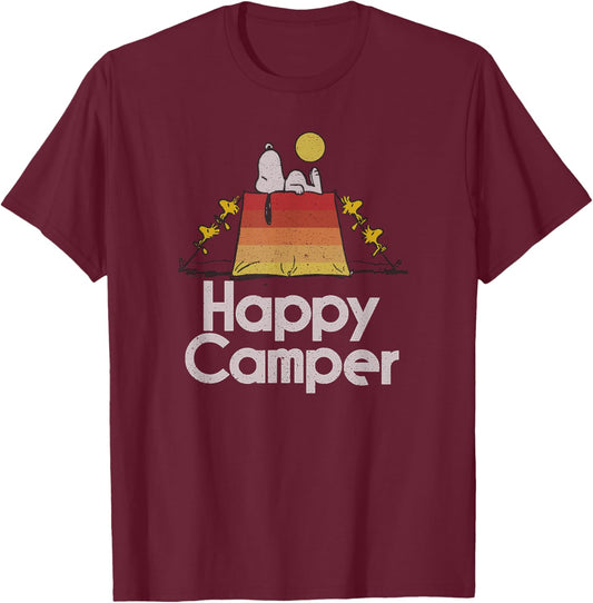 Snoopy & Woodstock - Happy Camper T-Shirt - T-Shirt | Maroon