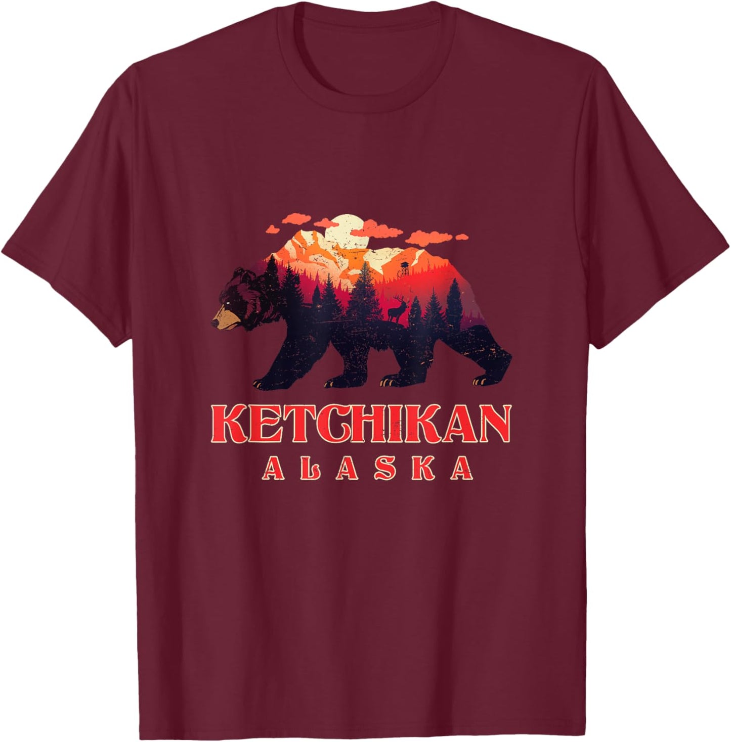 Vintage Mountain Grizzly Bear Ketchikan Alaska Hiking T-Shirt - T-Shirt | Maroon