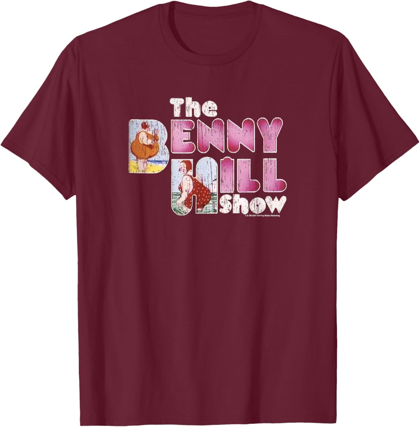 Benny Hill Show Comedian Lady At The Seaside T-Shirt - T-Shirt | Maroon
