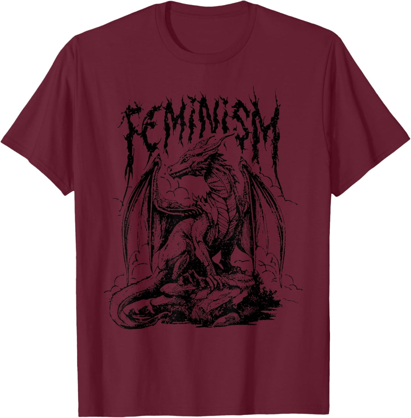 Vintage Feminism Dragon Fantasy T-Shirt - T-Shirt | Maroon