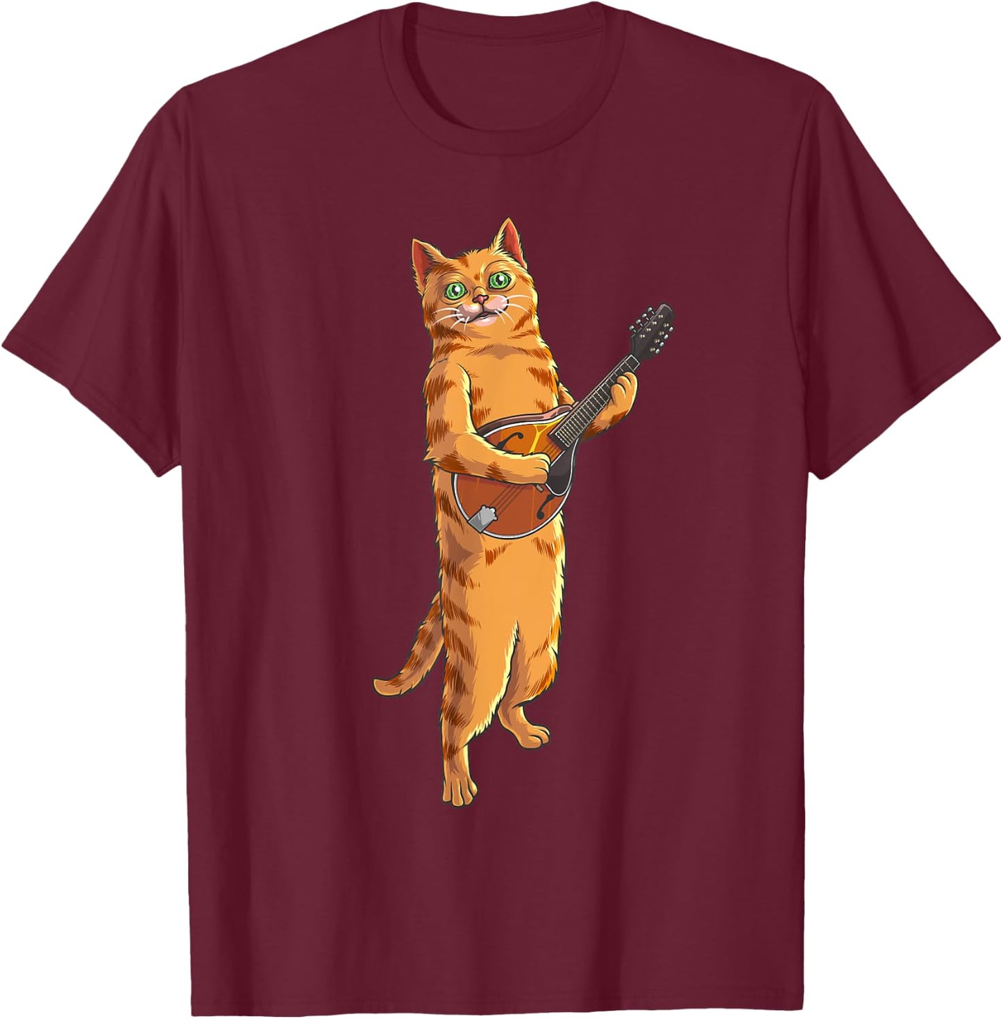 Funny Cat Playing Mandolin | Cool Love Animal Musician Gift T-Shirt - T-Shirt | Maroon