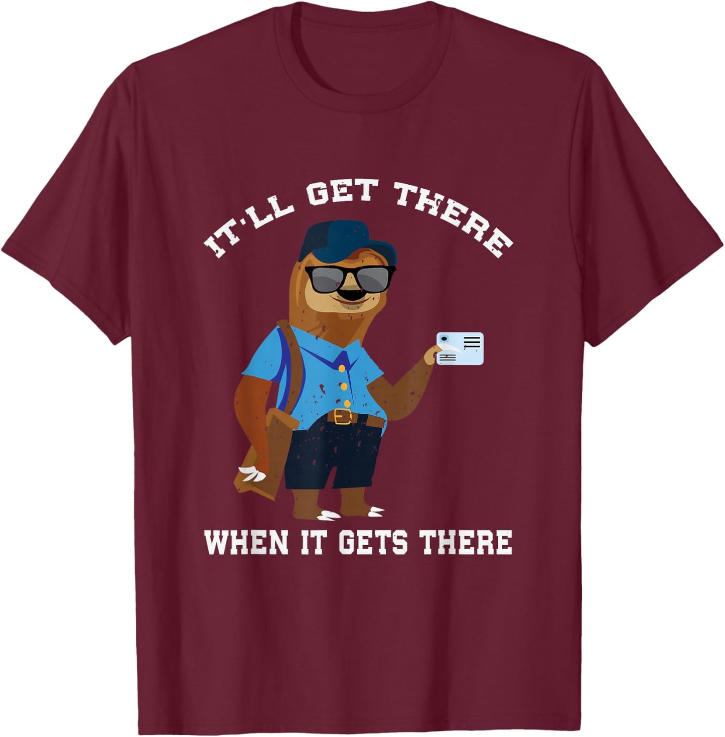 Mailman Sloth Lover Gift T-Shirt - T-Shirt | Maroon