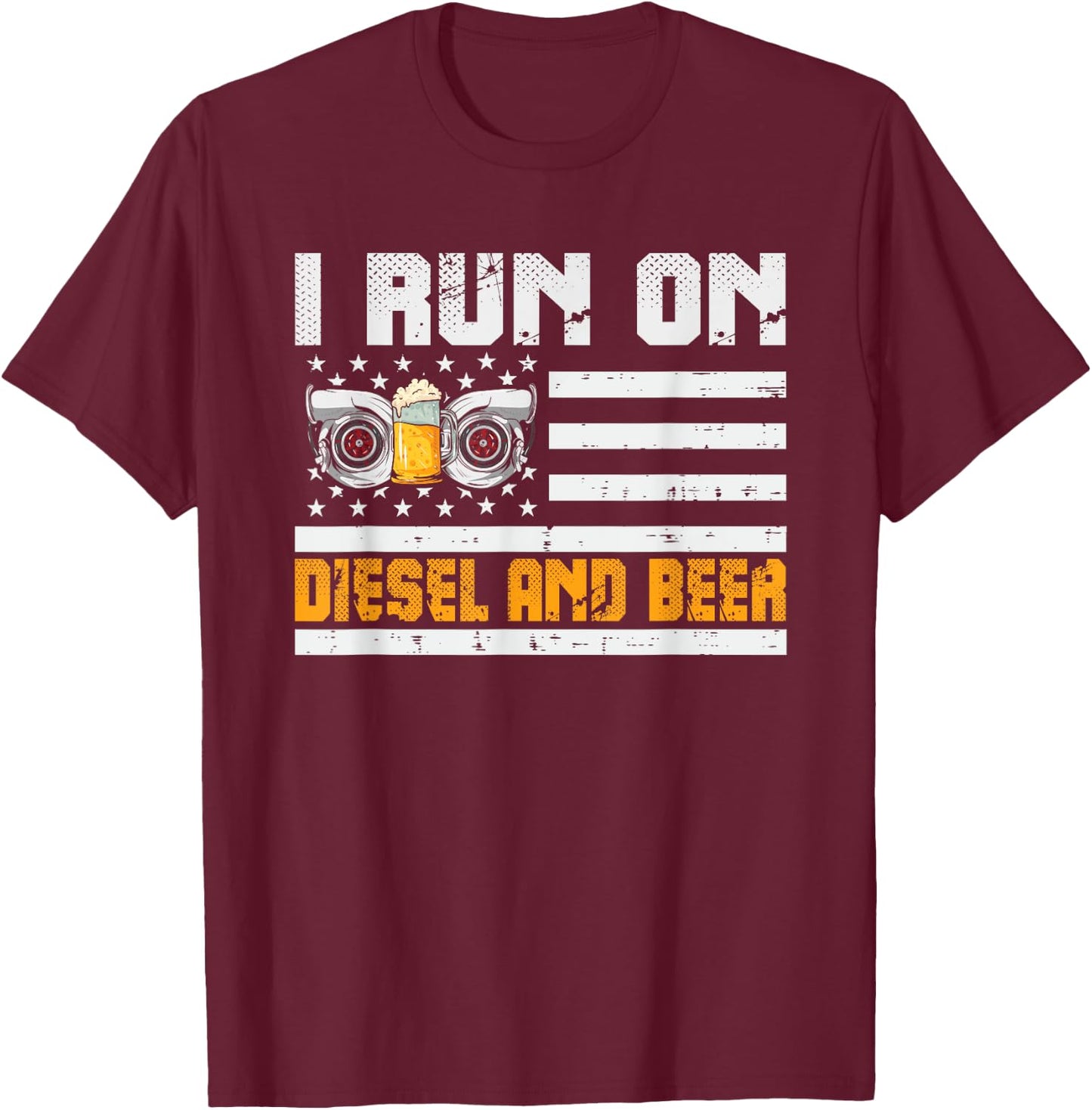 Funny Diesel Motorsport Motorcycle I Run On Diesel and Beer T-Shirt - T-Shirt | Maroon