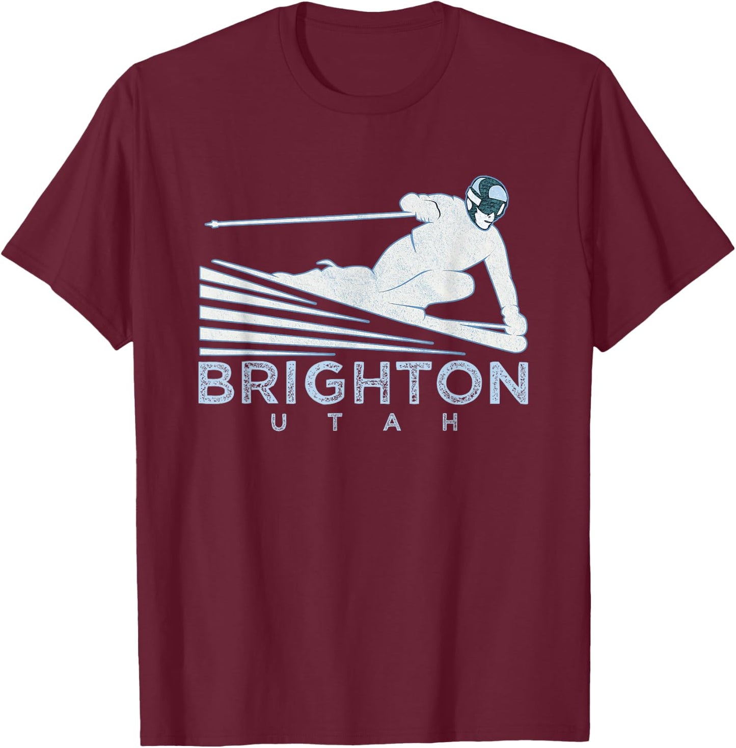 Retro Ski Brighton, Utah Illustration - Vintage Snow Ski T-Shirt - T-Shirt | Maroon