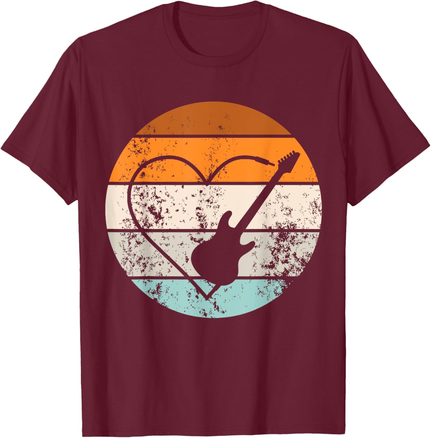 Retro Guitar Love Heart Player Guitarist Bassist Musician T-Shirt - T-Shirt | Maroon