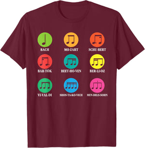 Classical Composers Classical Music Sheet Music T-Shirt - T-Shirt | Maroon