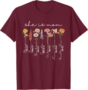 She Is Mom She Is Strong Mom Sublimation Christian Mom T-Shirt - T-Shirt | Maroon