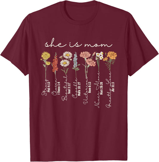 She Is Mom She Is Strong Mom Sublimation Christian Mom T-Shirt - T-Shirt | Maroon
