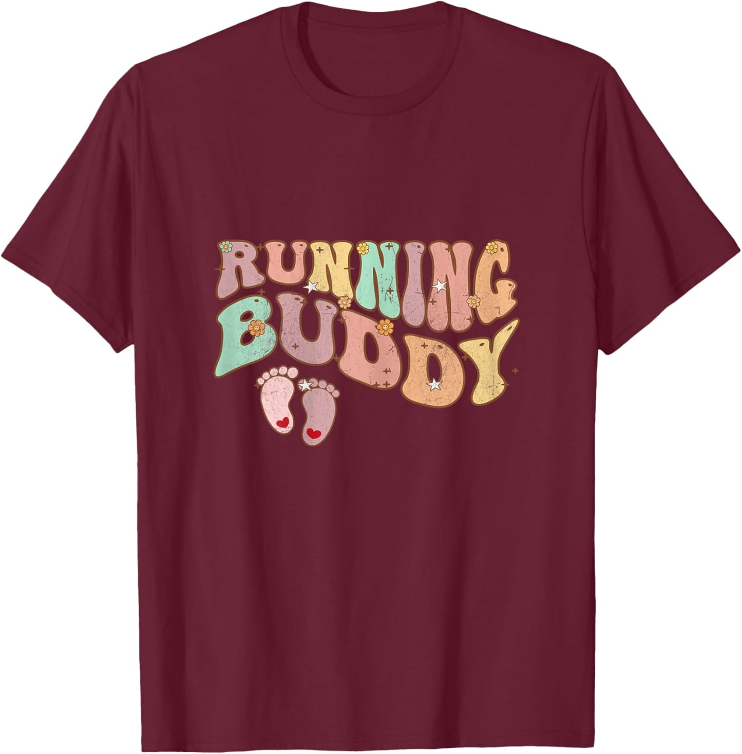Groovy Pregnancy Announcement Running Buddy T-Shirt - T-Shirt | Maroon