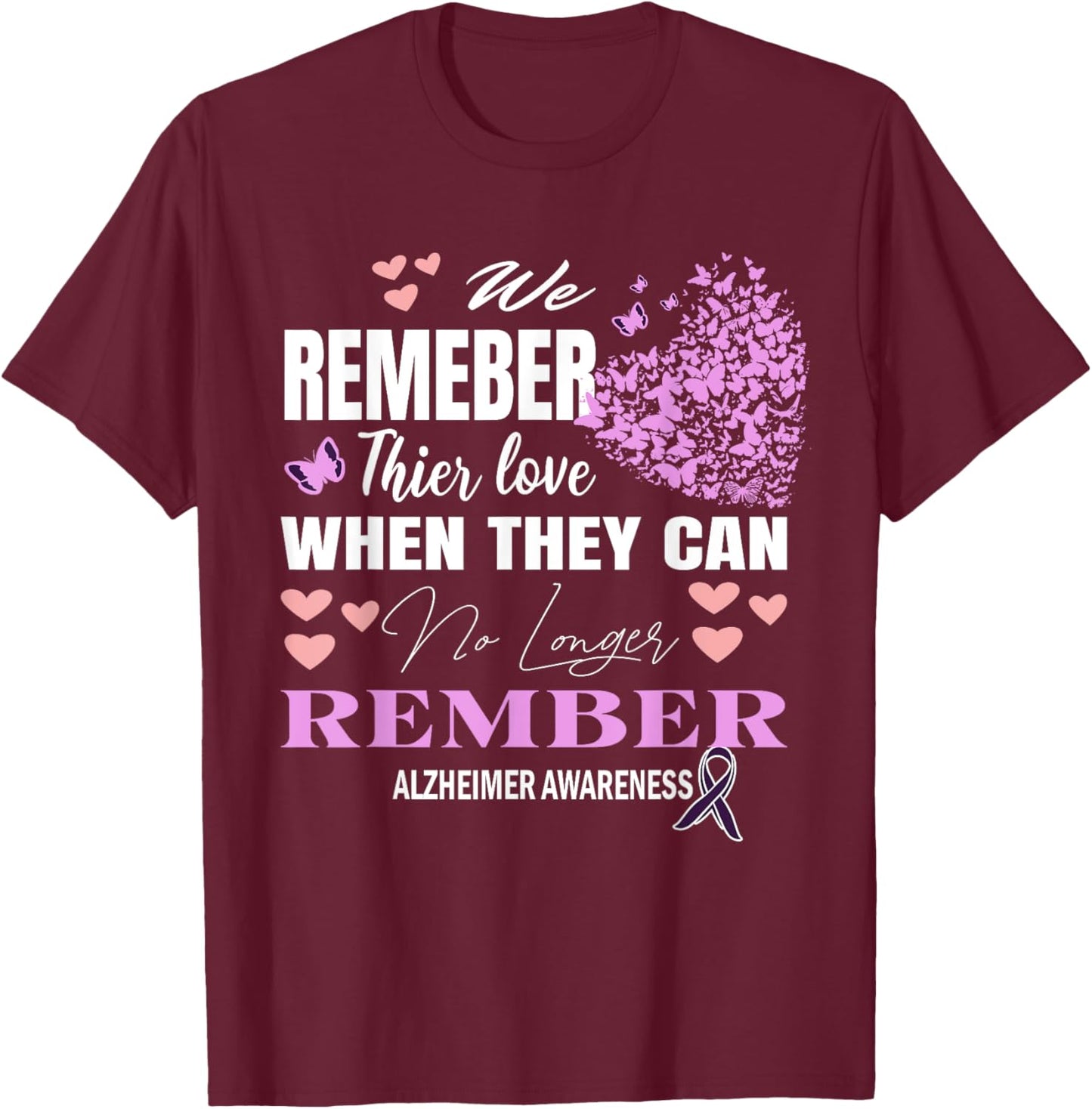 Alzheimer's Awareness Purple Ribbon Dementia Mom Dad Grandpa T-Shirt - T-Shirt | Maroon