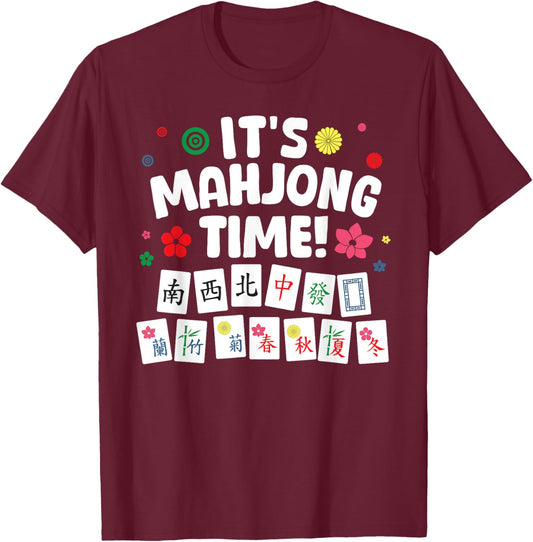 Cute Mahjong Design Women Tile Game Mahjong Player T-Shirt - T-Shirt | Maroon