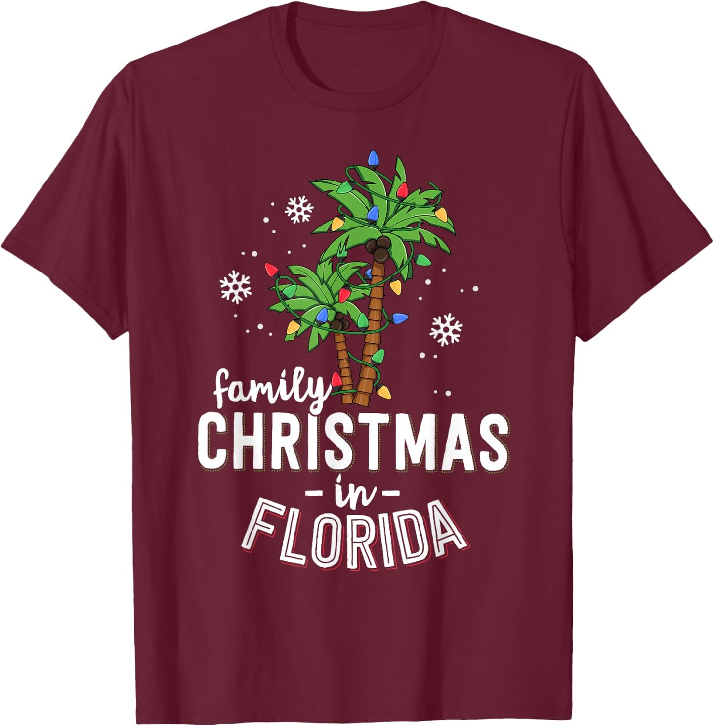 Family Christmas In Florida Palm Trees Xmas Beach Vacation Women Kids T-Shirt - T-Shirt | Maroon