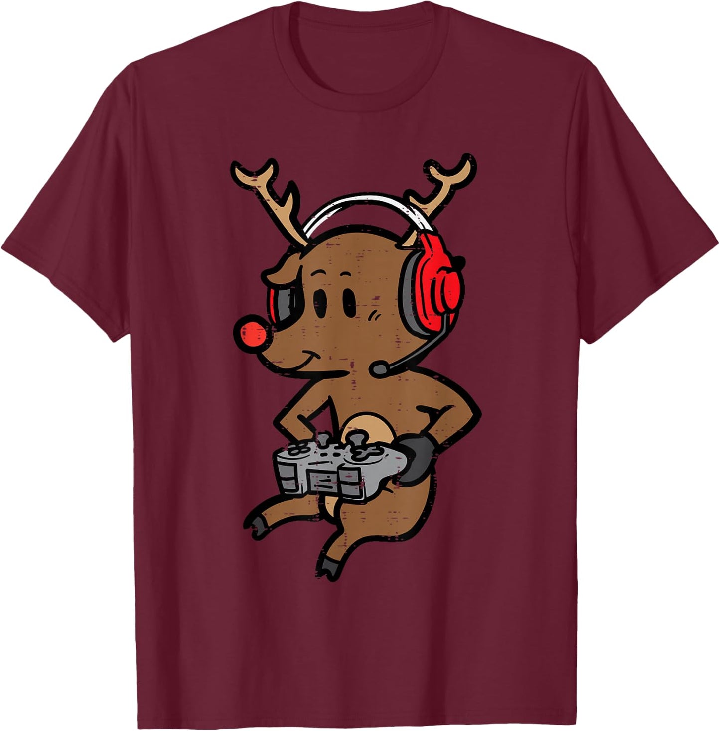 Christmas Gamer Reindeer Xmas Gaming Men Boys Kids Youth T-Shirt - T-Shirt | Maroon