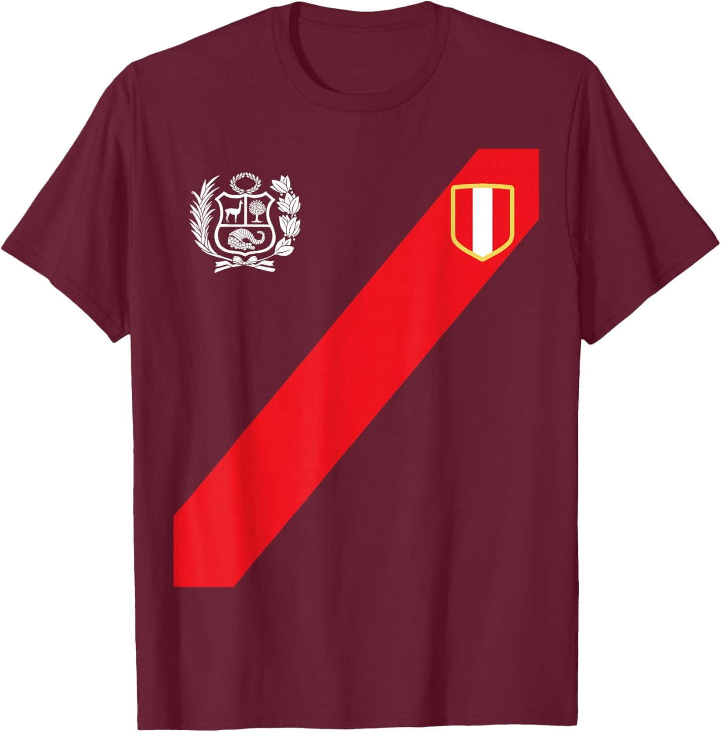 Peru Shirt Peruvian Flag Escudo Retro Soccer Inspired Peru T-Shirt - T-Shirt | Maroon