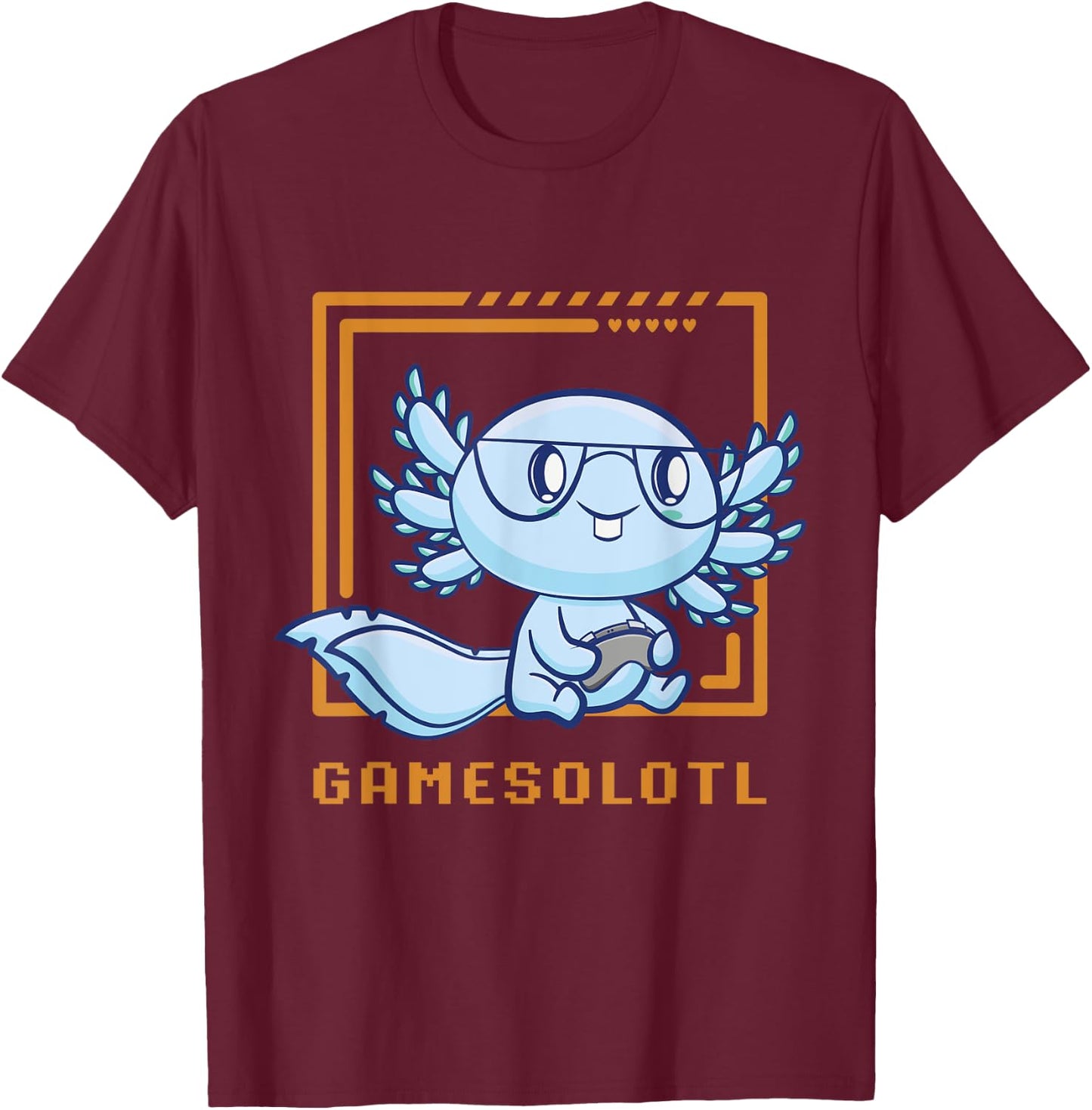 Gamesolotl Gamer Axolotl Playing Video Games Walking Fish T-Shirt - T-Shirt | Maroon