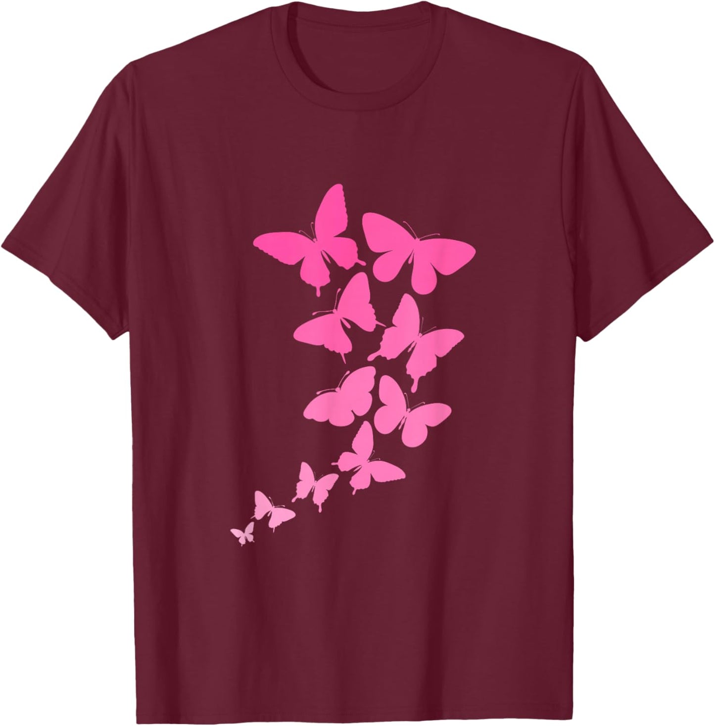Pink Butterflies T-Shirt - T-Shirt | Maroon