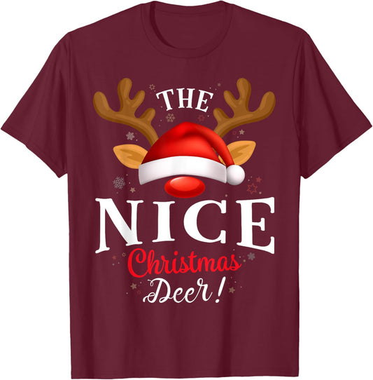 Nice Christmas Deer PJS Xmas Family Matching T-Shirt - T-Shirt | Maroon