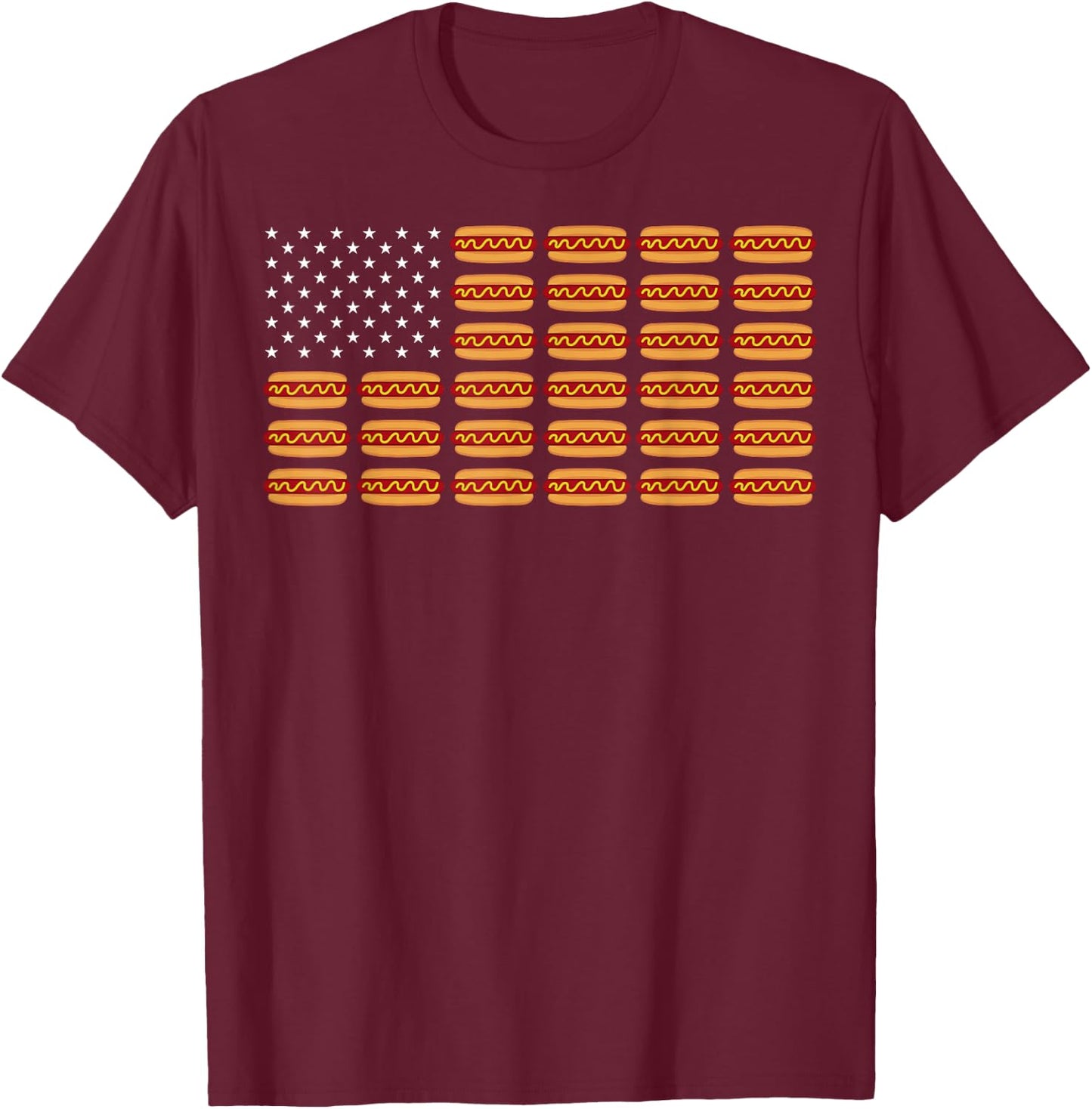 Hot Dog 4 July American Flag Independence Day Hotdog T-Shirt - T-Shirt | Maroon