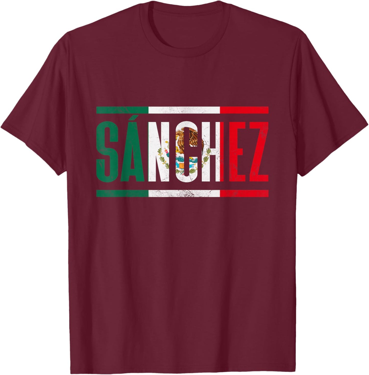 Apellido Sánchez con bandera de México T-Shirt - T-Shirt | Maroon