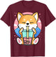 Kawaii Corgi Dog Bubble Tea Boba Anime Neko Japanese Women Girls Kids T-Shirt - T-Shirt | Maroon