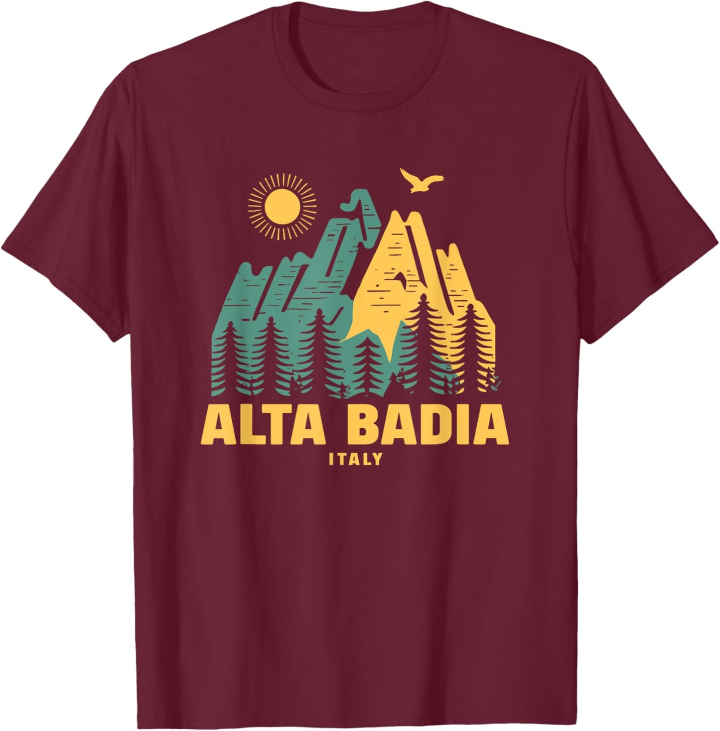 Alta Badia Mountains Italy Hiking Outdoors Vintage T-Shirt - T-Shirt | Maroon