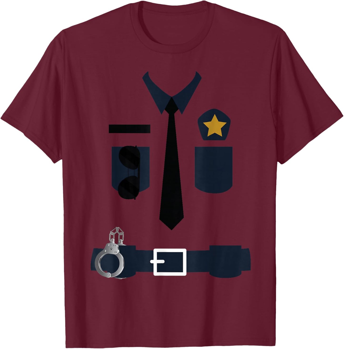 Police Cop Uniform Funny Halloween Costume Policeman T-Shirt - T-Shirt | Maroon