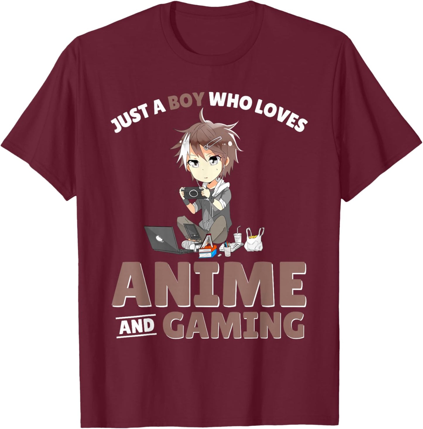 Just A Boy Who Loves Anime And Gaming Gamer Japanese Anime T-Shirt - T-Shirt | Maroon