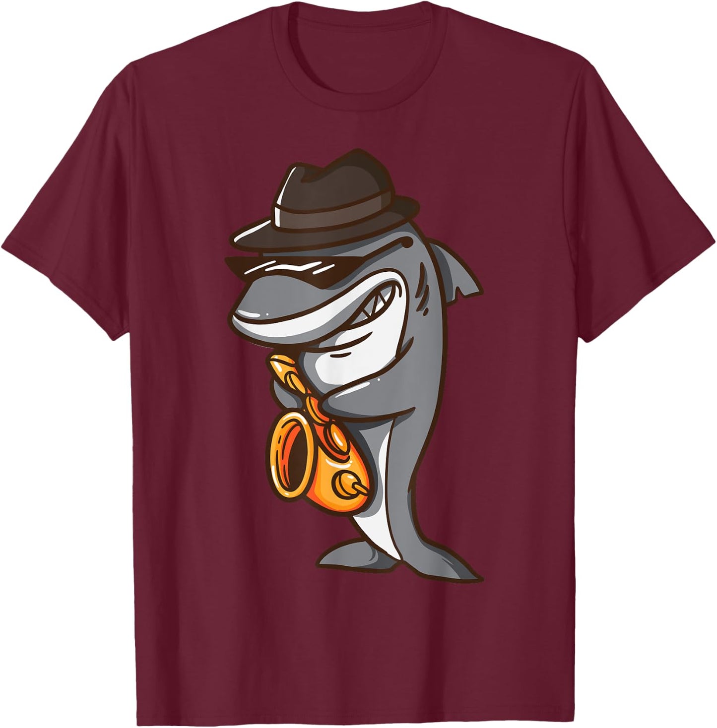 Saxophonist Shark Jazz Band Music and Animal Lover Gift T-Shirt - T-Shirt | Maroon