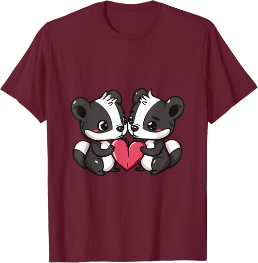 Cute Skunk Love Couple | Valentines Day T-Shirt - T-Shirt | Maroon