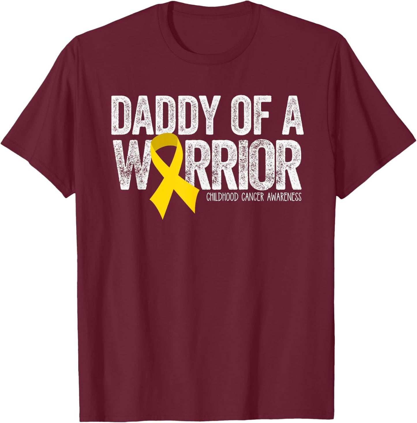 Daddy of a Warrior Childhood Cancer Dad Ribbon T-Shirt - T-Shirt | Maroon