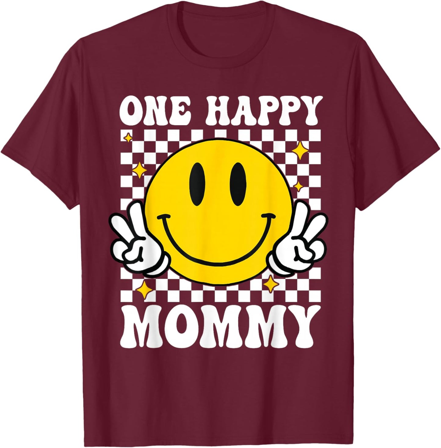 One Happy Dude Mommy Happy Face 1st Birthday Family Matching T-Shirt - T-Shirt | Maroon