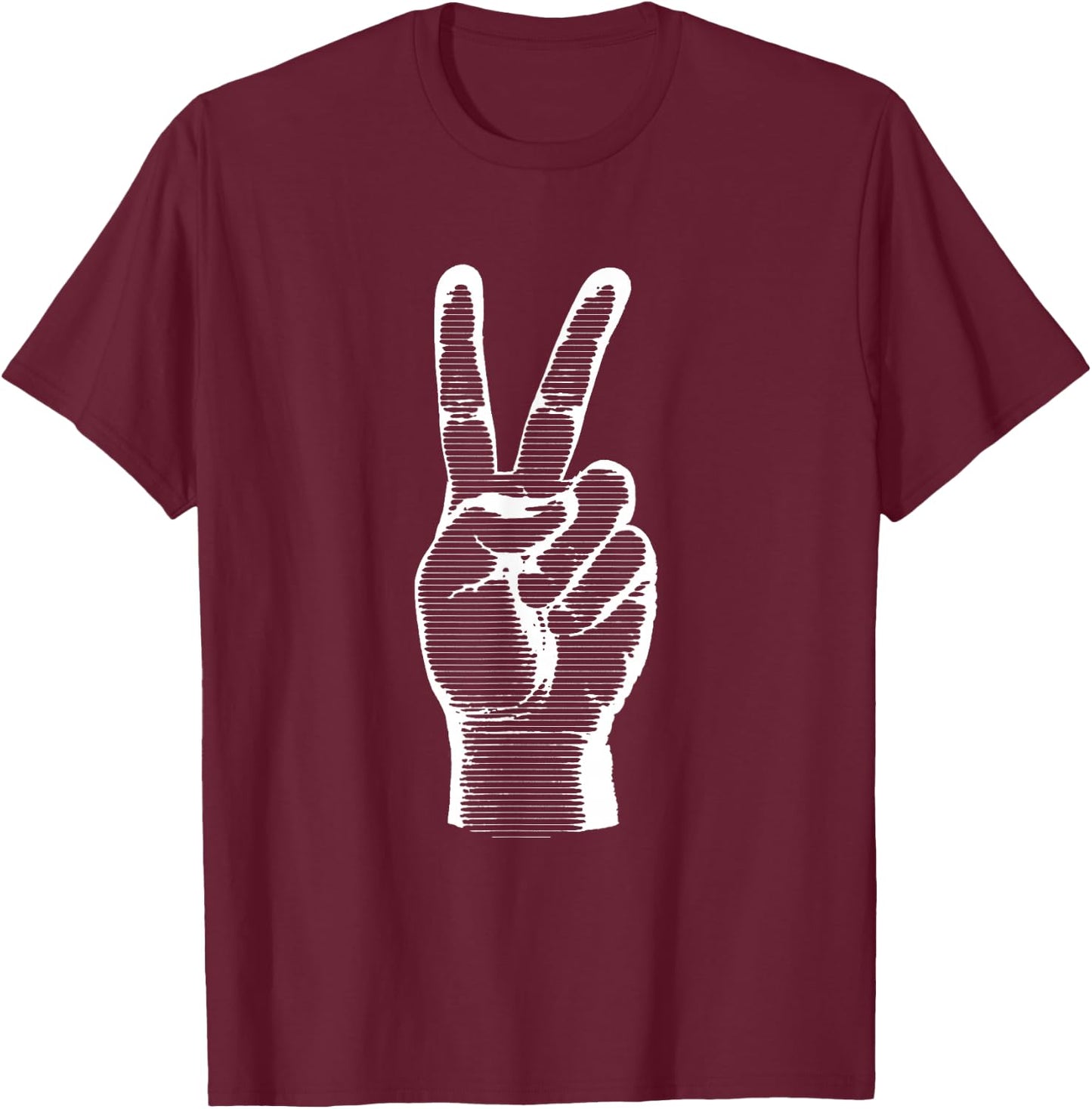 Hand Finger Sign Peace Awareness Symbol T-Shirt - T-Shirt | Maroon