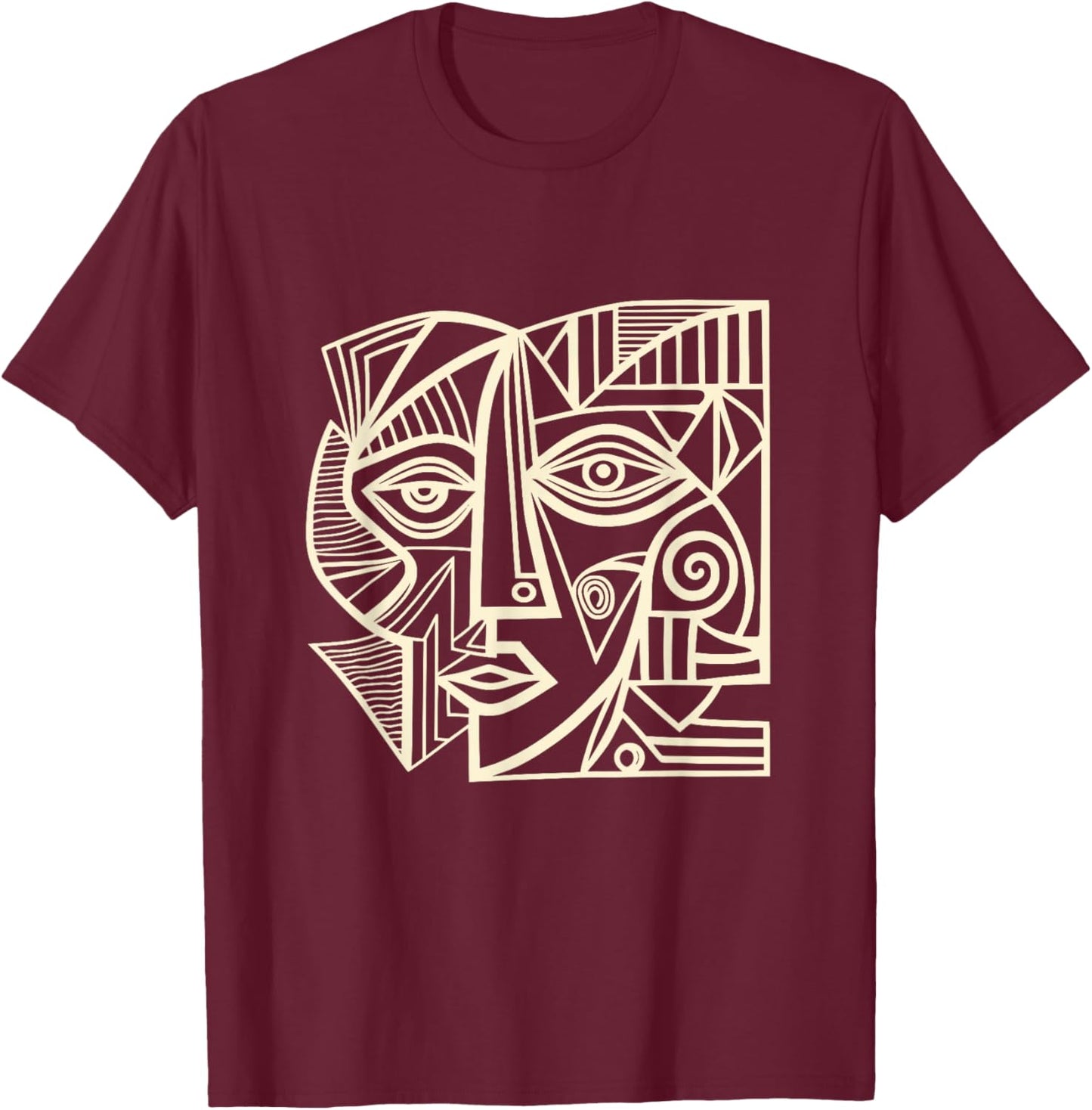 Artsy Wonky Face Cubism Face T-Shirt - T-Shirt | Maroon