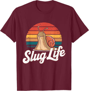 Slug Life Retro funny Snail Design T-Shirt - T-Shirt | Maroon