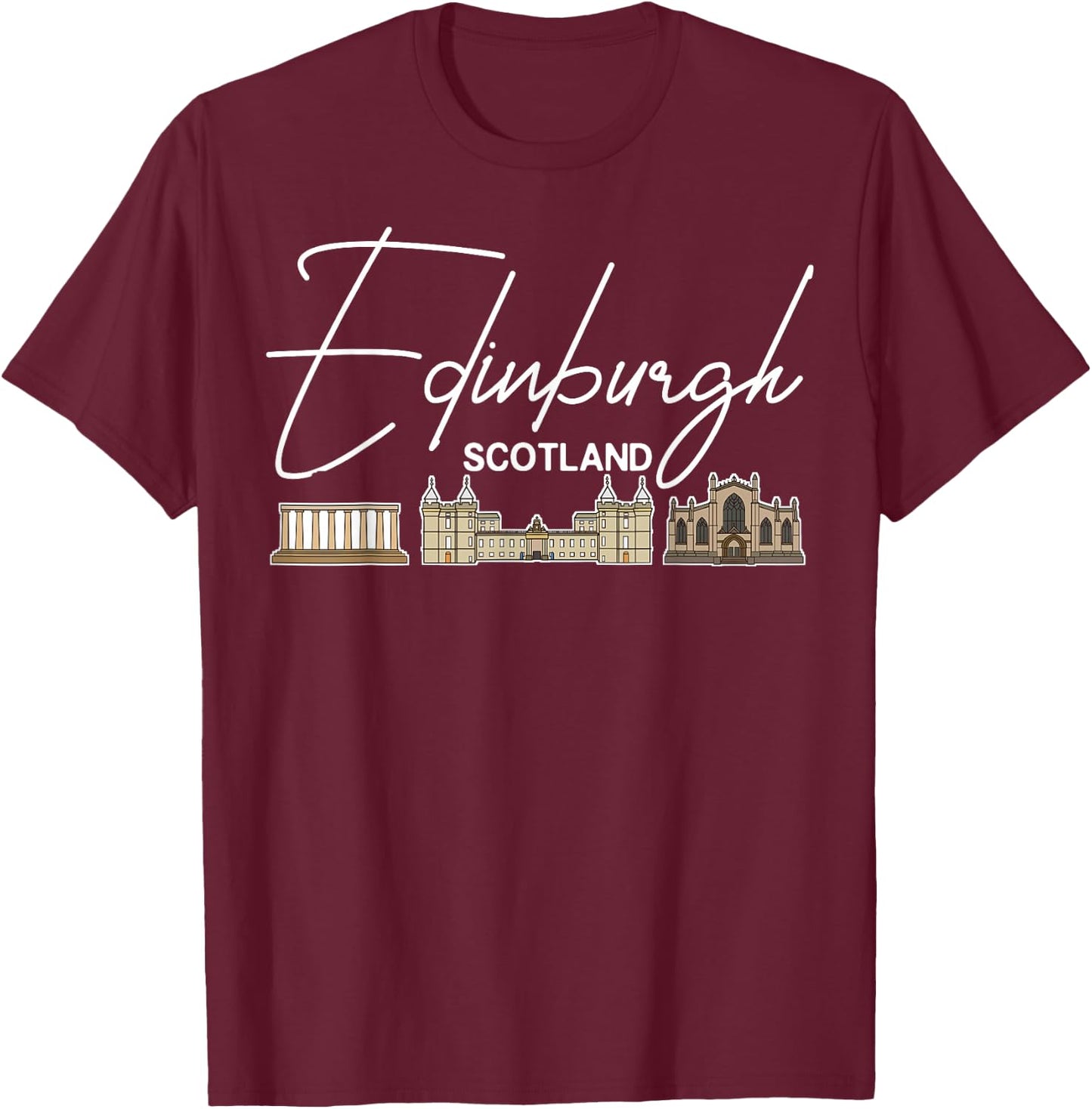 Edinburgh Scotland City Skyline Map Travel T-Shirt - T-Shirt | Maroon