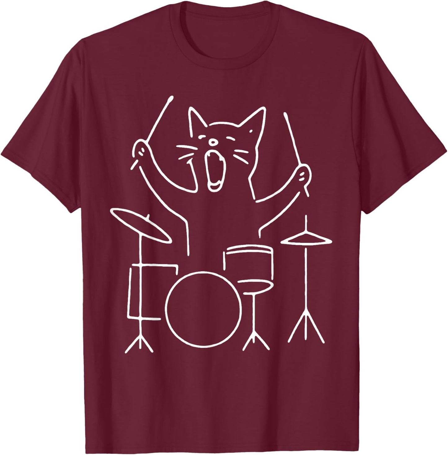 Cat Playing Drums Drumming Drummer Screaming Music Lover T-Shirt - T-Shirt | Maroon