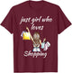 Girls Shirt Just A Girl Who Loves Shopping Cute Black T-Shirt - T-Shirt | Maroon