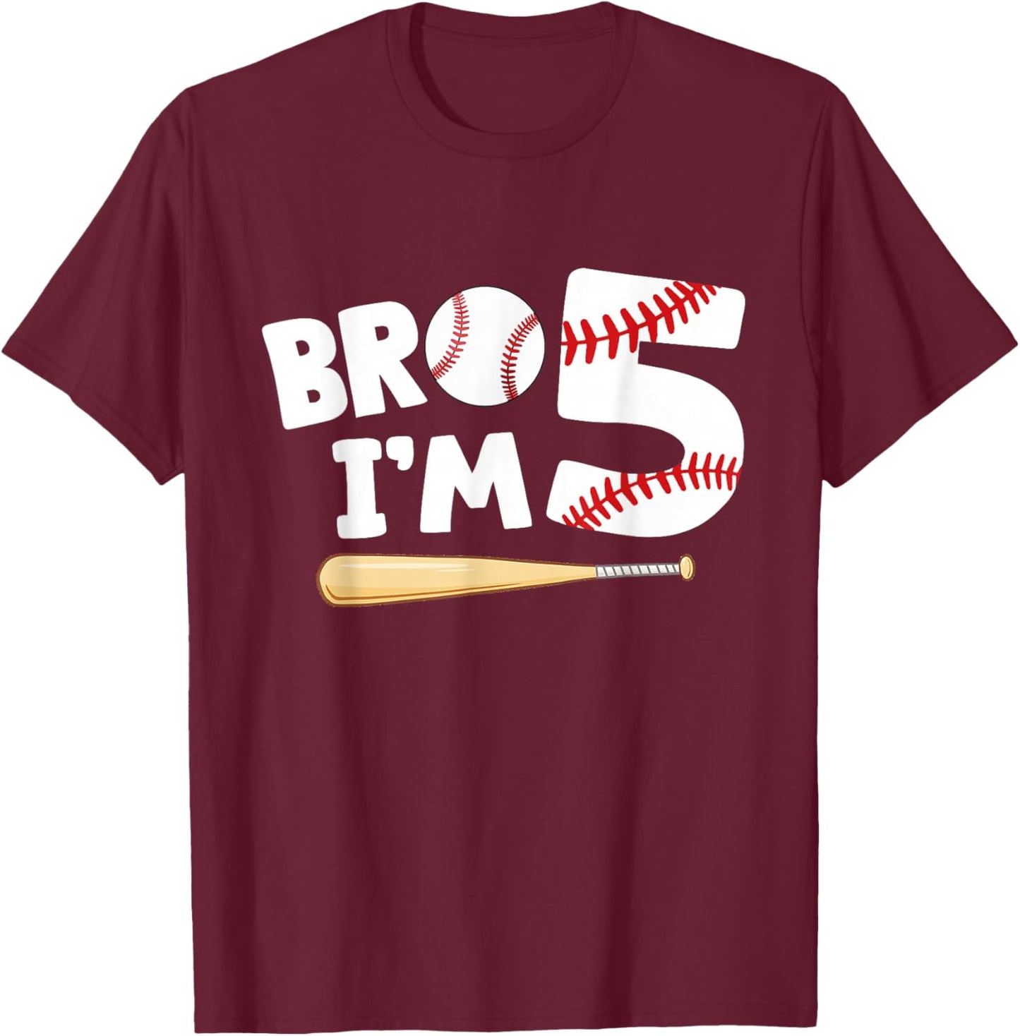 5th Birthday Shirt Boy Bro I'm 5 Year Old Baseball Theme T-Shirt - T-Shirt | Maroon