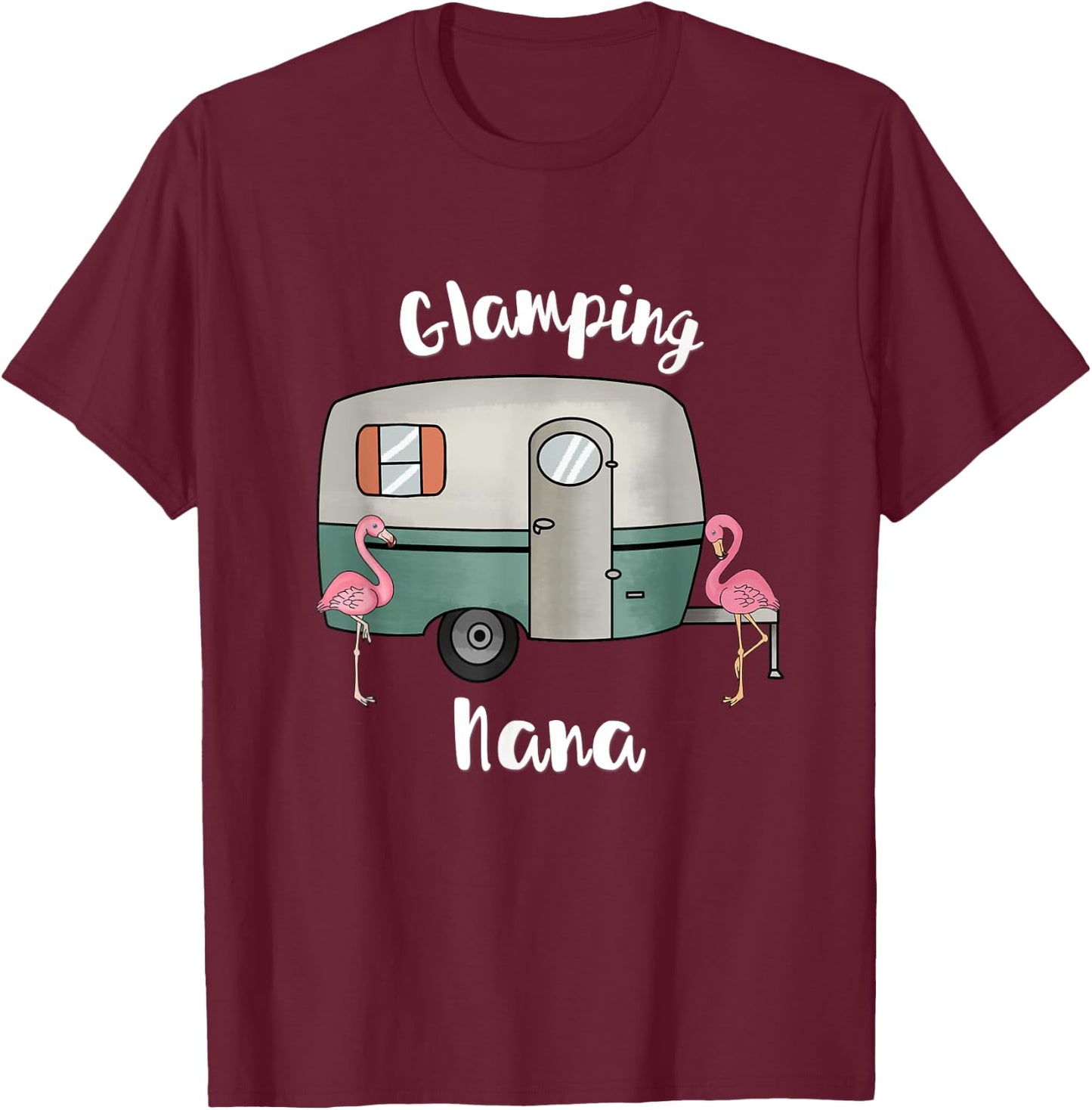 Glamping Nana Camping RV Vintage Flamingos T-Shirt - T-Shirt | Maroon