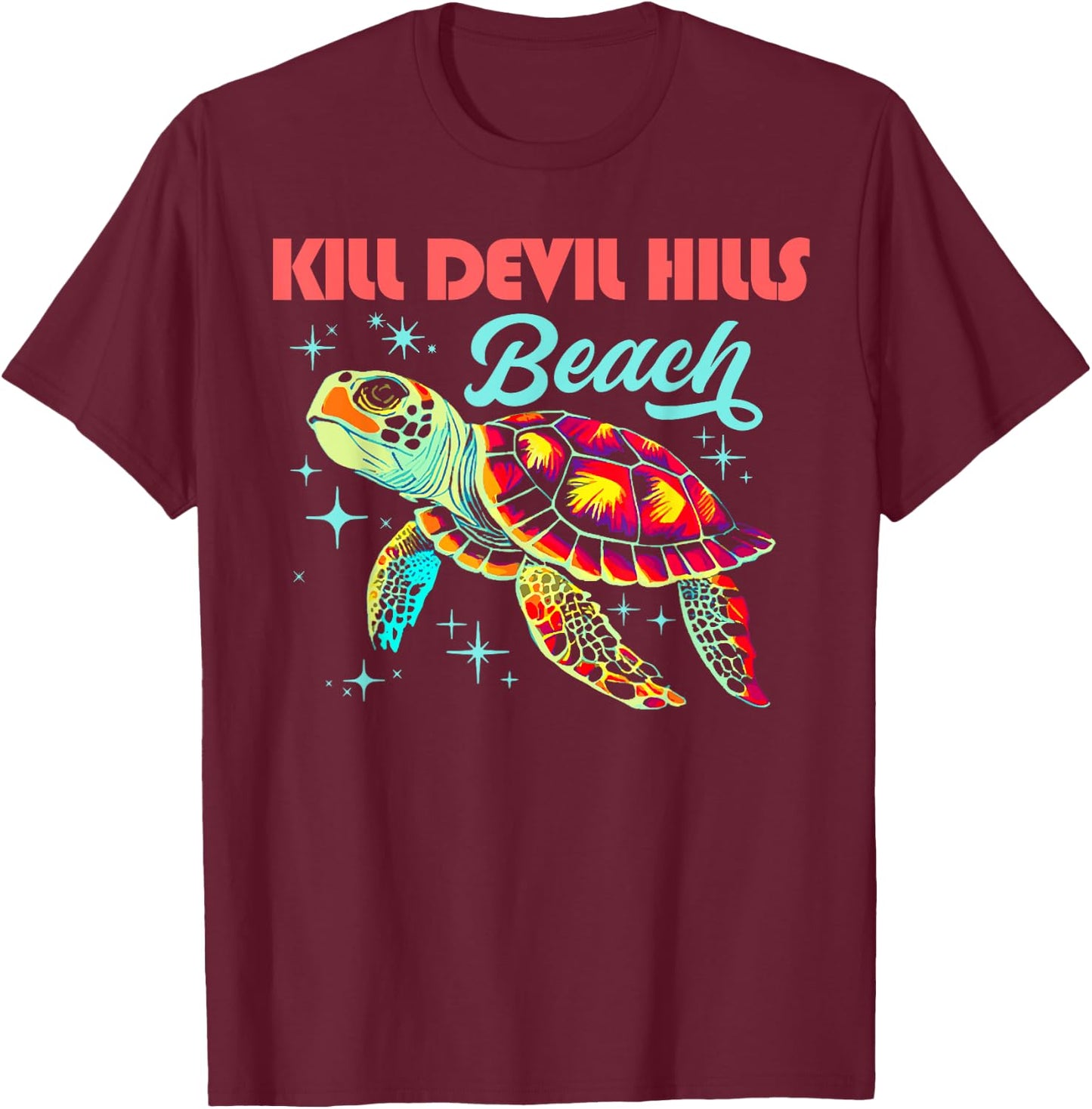 Kill Devil Hills Beach NC Artistic Sea Turtle Retro Men Women Girls Kids T-Shirt - T-Shirt | Maroon